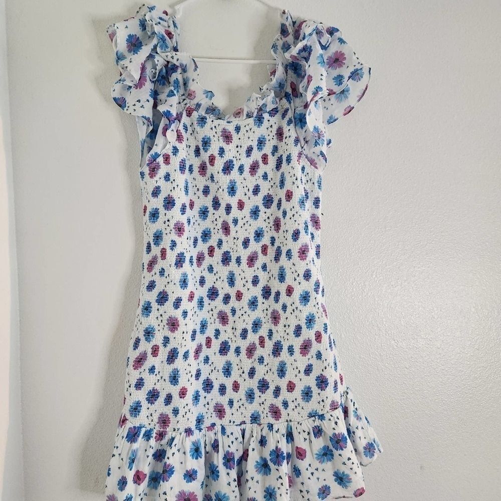 LoveShackFancy Ruffled Floral Mini Dress - Blue and Purple - Picture 7 of 8